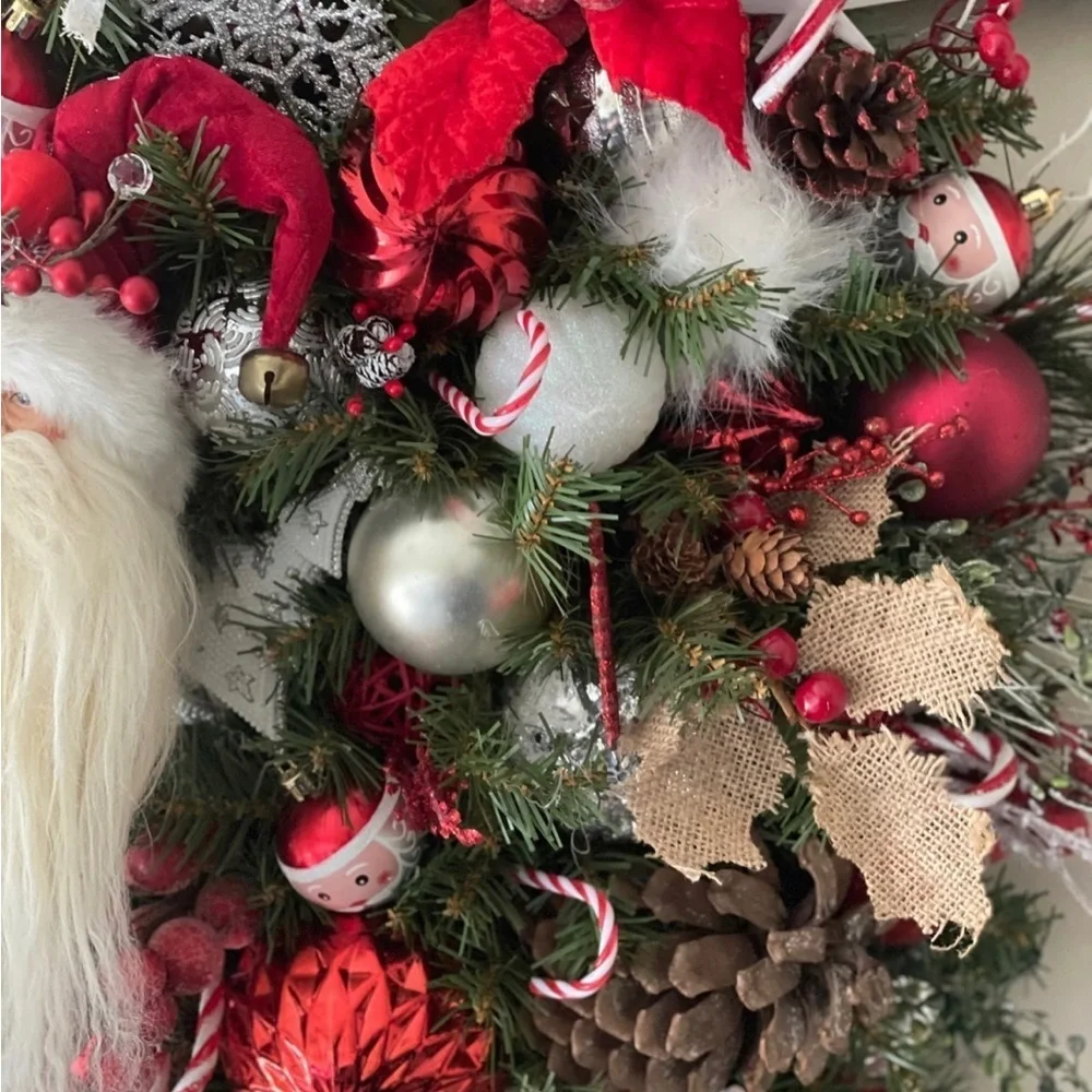 FINAL PRICE One of a Kind Red white and silver Santa Claus Christmas wreath XL